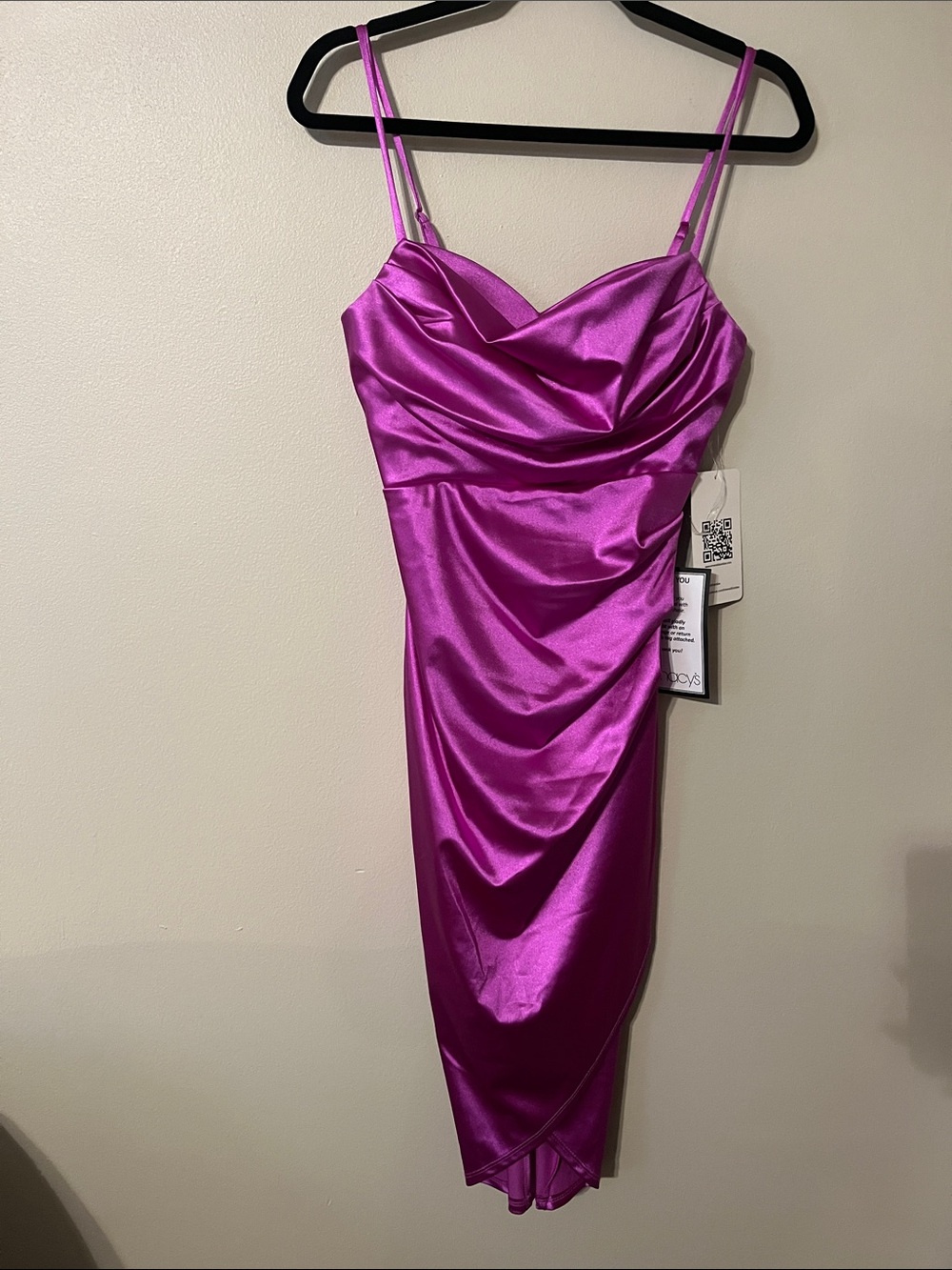 Emerald Sundae Fuchsia Satin Spaghetti-Strap Midi Dress